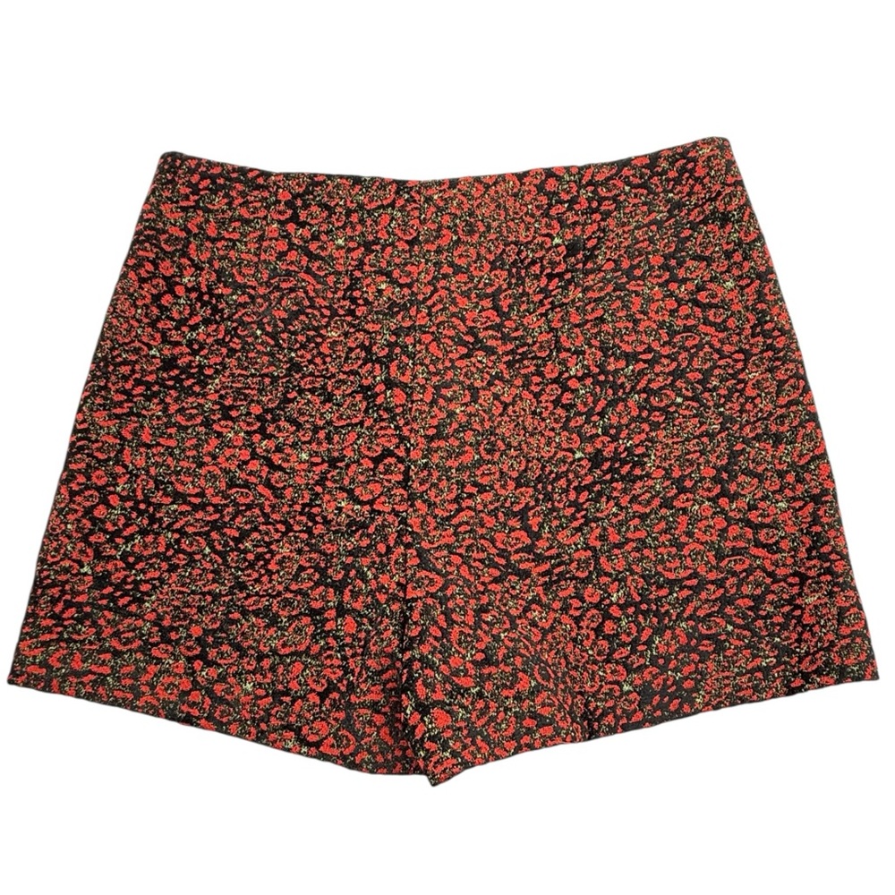 Zara Basic Women Shorts High Rise Black Red Leopard Cheetah Print Zipper Size L